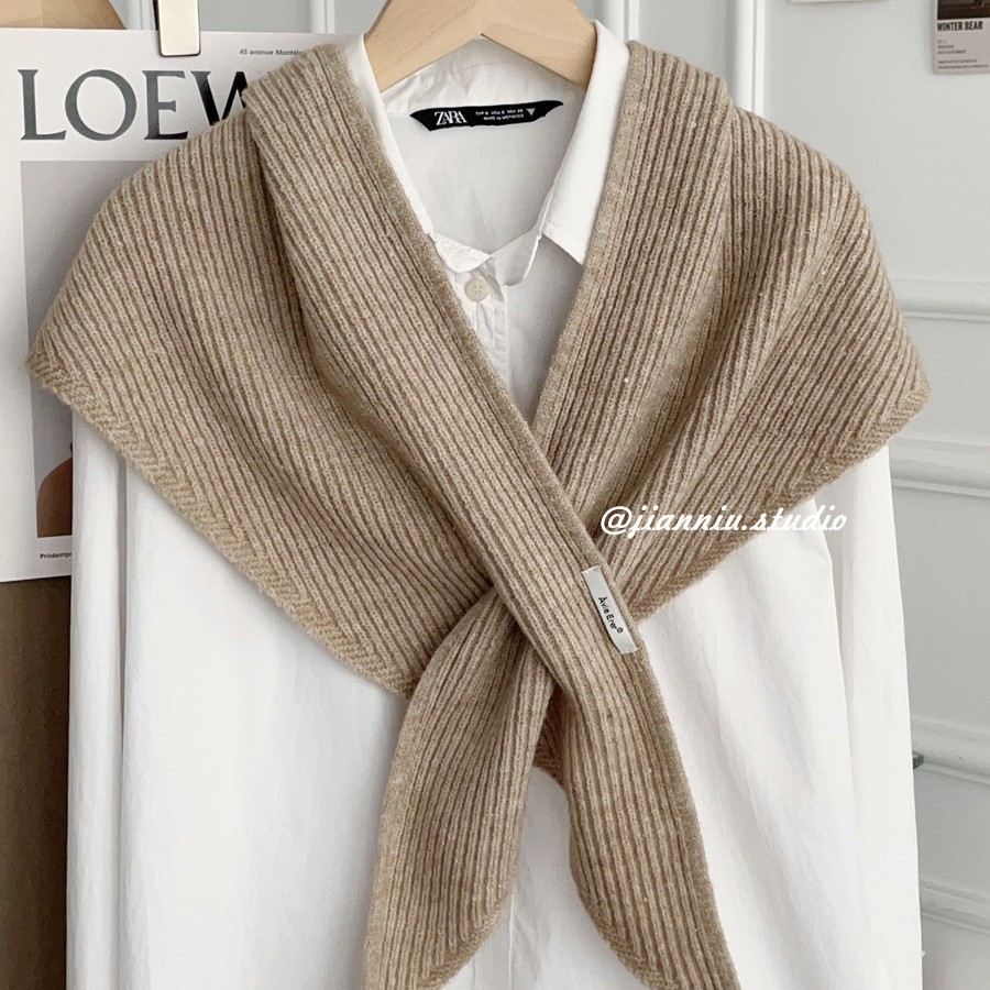 Spring and Autumn Outerwear Pure Color Knitted Triangle Cross Shawl Women's Casual Versatile Multi-Functional Warm Neck Scarf