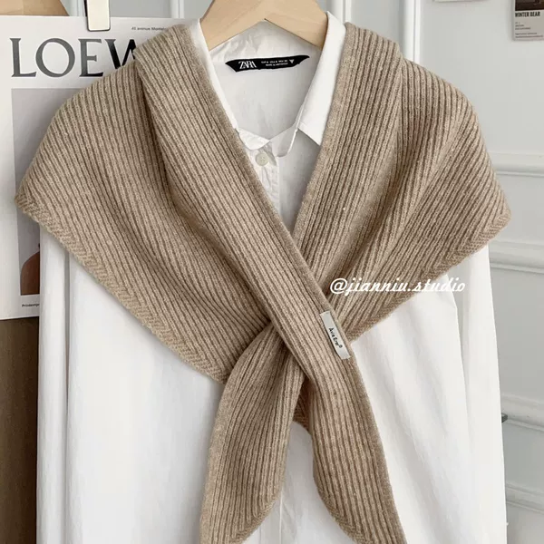 Spring and Autumn Outerwear Pure Color Knitted Triangle Cross Shawl Women's Casual Versatile Multi-Functional Warm Neck Scarf