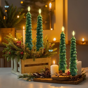 Flames Taper Cand 4Pcs Wax Christmas Tree Cand Led