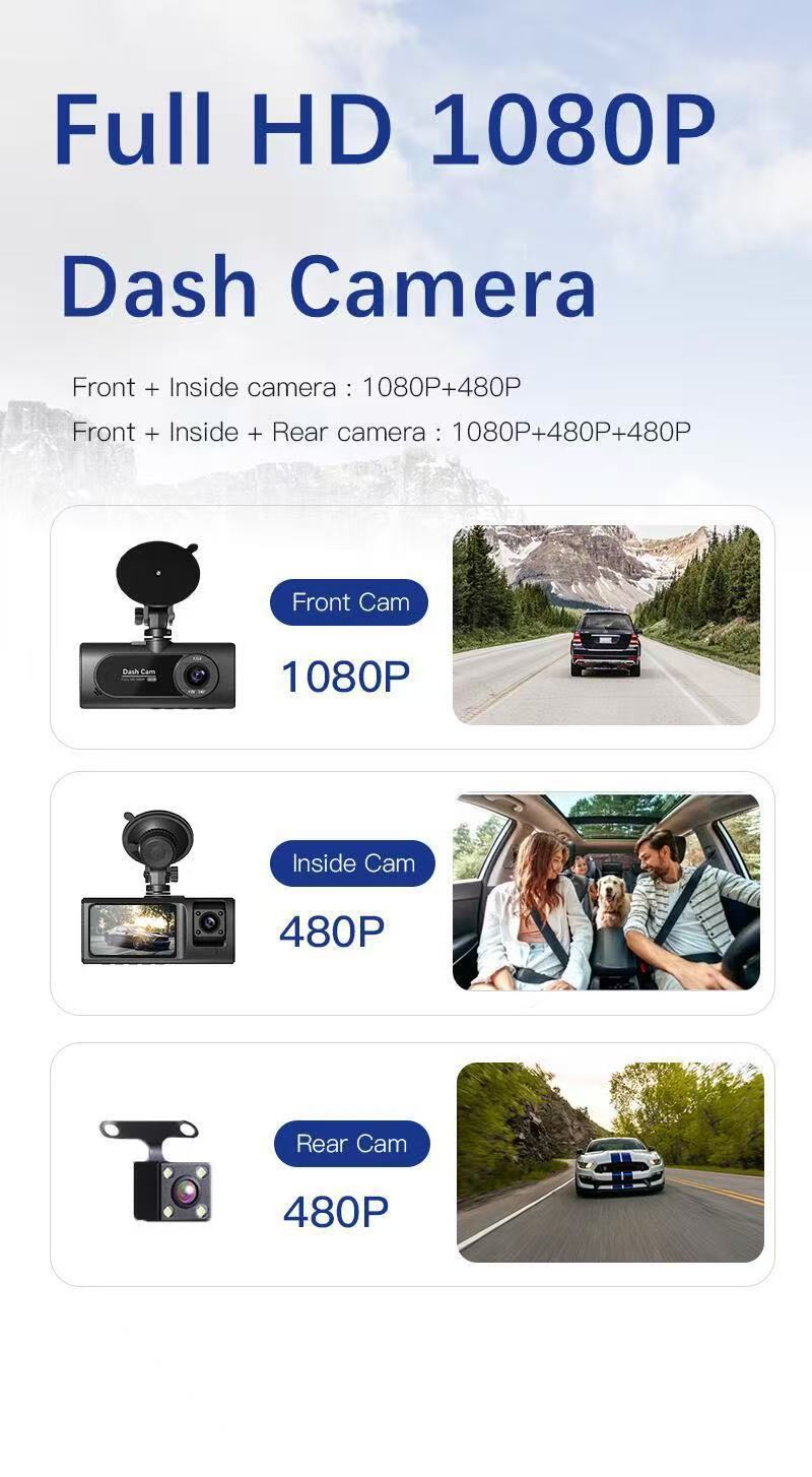 V20 Cross-Border Driving Recorder 3-Way High-Definition 1080P Three-Lens Parking Monitoring with Night Vision Car Dvr