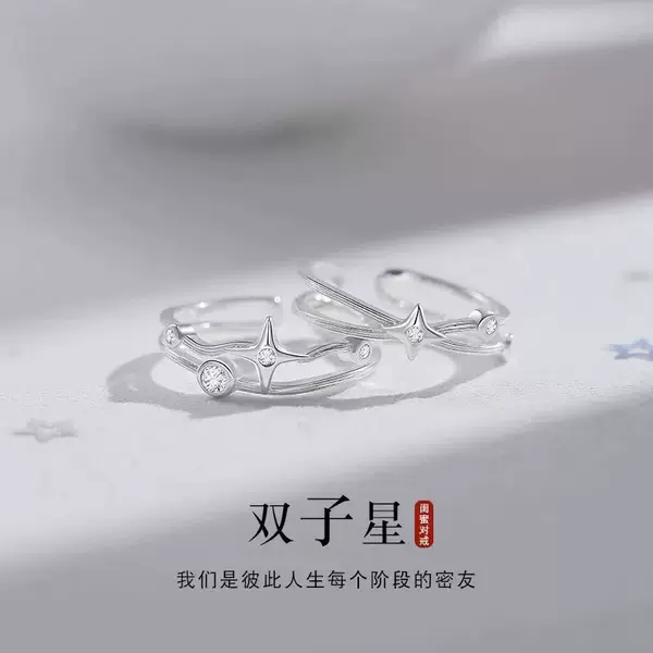 Hongjin Gemini Best Friend Rings, Unique Design, a Pair of Keepsake Rings for Girls, Anniversary Gift for Good Sisters