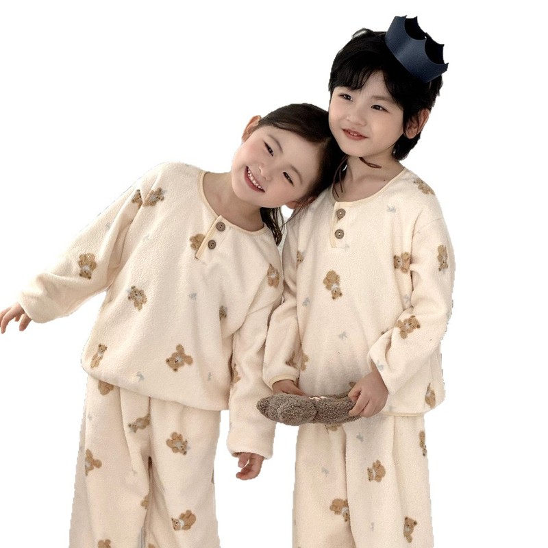 男童睡衣秋冬款2025新款儿童女孩法兰绒家居服加绒加厚珊瑚绒套装|undefined