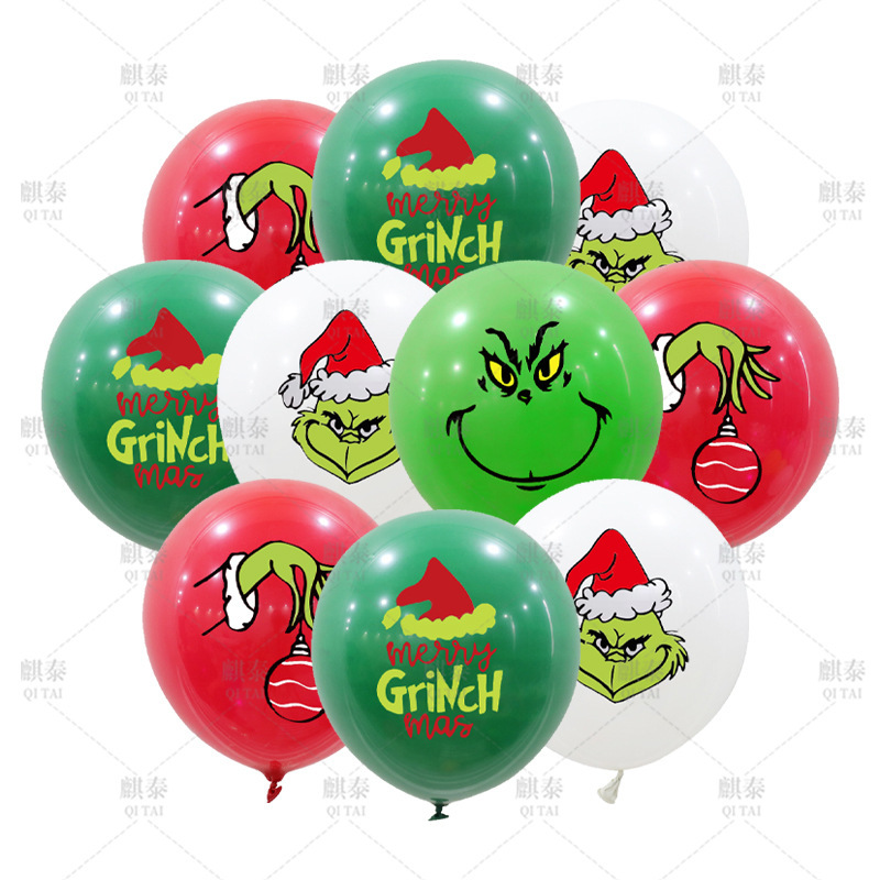 Cross-border Christmas monster theme Balloon Christmas party decoration Christmas green fur monster Grinch latex balloon Cross-border Christmas monster theme Balloon Christmas party decoration Christmas green fur monster Grinch latex balloon