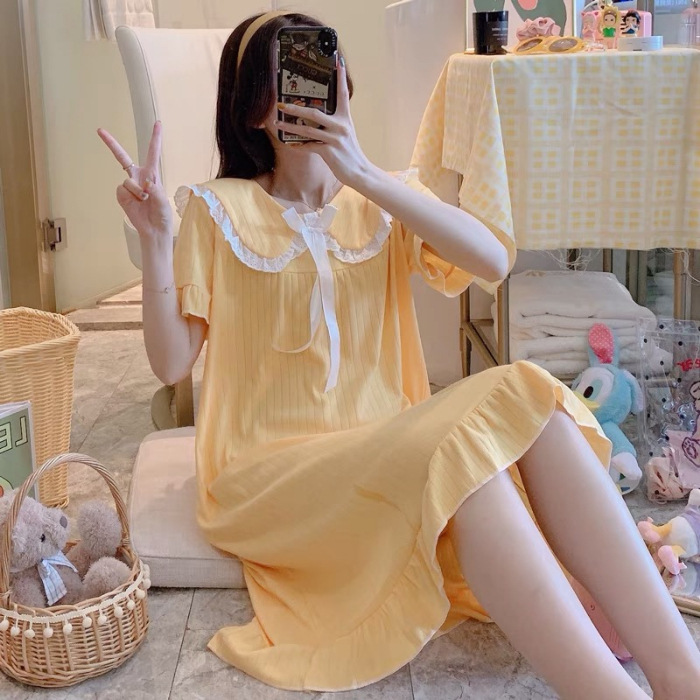 パジャマの女性の夏の半袖の子供の襟の甘いアンドロメダの宮廷の韓国版の学生のパジャマの女性の王女の風の家の服|undefined