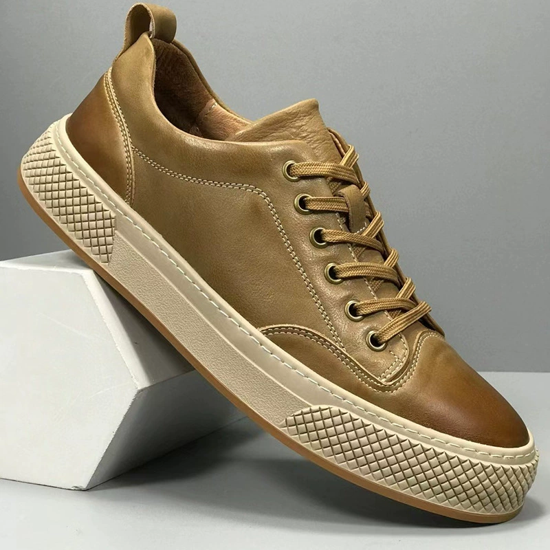 Кроссовки мужские модные туфли Joker осень новая кожаная дышащая цветная Молодежная повседневная обувь ручной работы на шнуровке для мужчин оптом