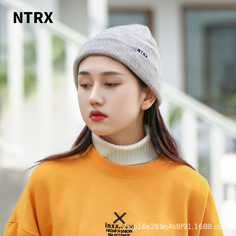 NTRX 灰色帽子毛線帽女秋冬韓版時尚可愛羊毛混紡針織帽日系休閑