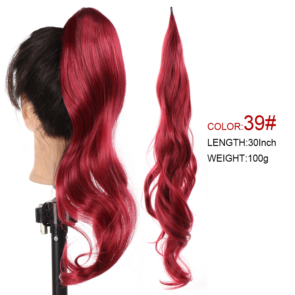 Coda di cavallo sintetica femminile lunga riccia magica avvolgimento coda di cavallo treccia bacchetta capelli soffici e naturali_voghion.com