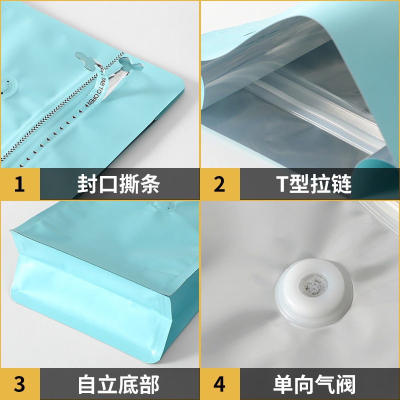 Bolsa de envasado de granos de café té papel de aluminio bolsa autoestable bolsa de válvula de escape bolsa de café en polvo bolsa autosellable bolsa de café de sellado de ocho lados