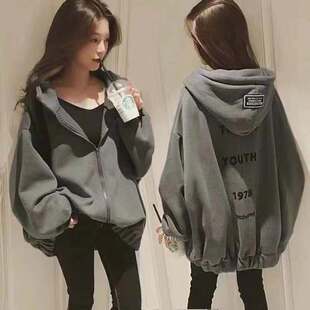 Wholesale foreign trade 2023 autumn and winter fleece-lined sweater women's new Korean version of loose long Harajuku wind student coat