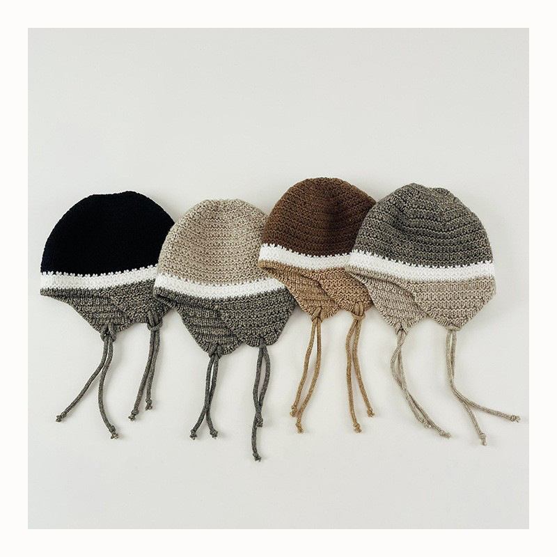 Coreana inns niños sombrero de punto otoño invierno retro color color para niños sombrero de protección de orejas cóncavo sombrero de abrigo frío