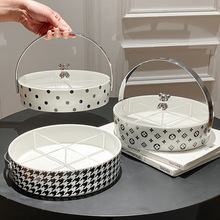 陶瓷几何图果盘客厅家用轻奢装水果送礼手提果篮个性创意零食盘