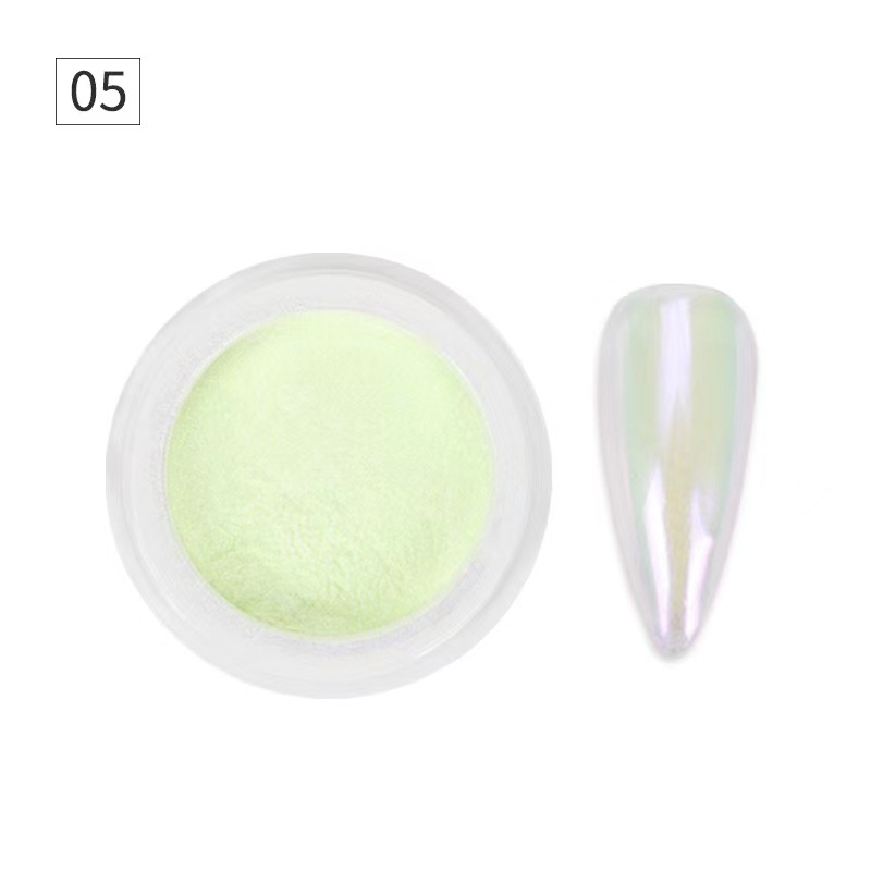 Nuevo polvo nacarado Aurora desnudo transfronterizo para manicura en línea celebridad hielo piel en polvo de alta luz hielo transparente blanco brillo en polvo
