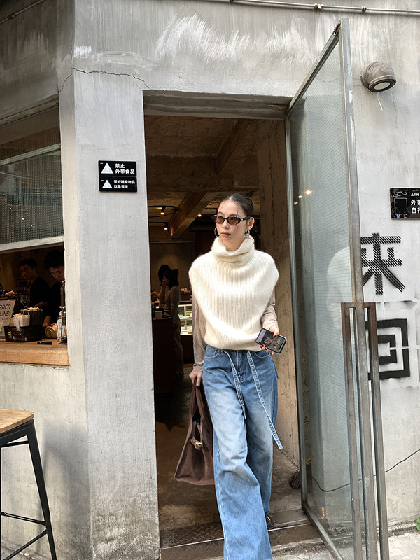 label方 高领针织马甲女春秋季新款软糯可叠穿套头百搭无袖毛衣|undefined