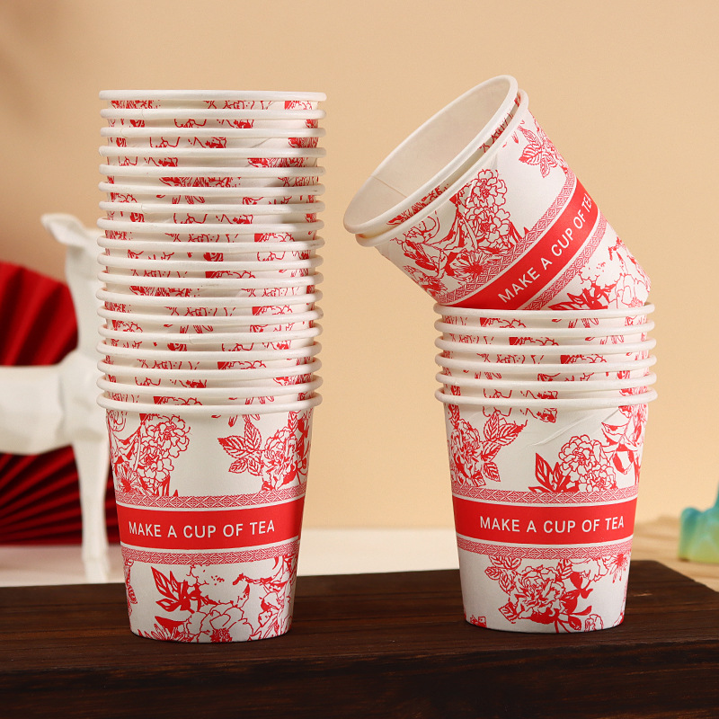 Taza de papel desechable engrosada y endurecida taza de flores resistente a quemaduras oficina doméstica agua potable taza de té de leche de café bebida caliente
