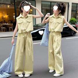 女童夏季套装新款儿童洋气休闲时尚简约工装无袖阔腿两件2026新款