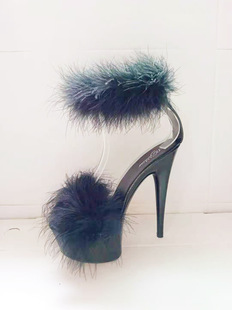 European and American new model high heel stiletto heel sexy black waterproof platform hate tiangao super high heel furry sandals for women Summer