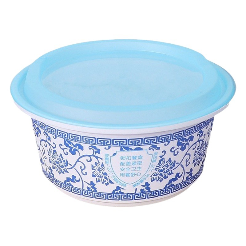 Caja de almuerzo desechable redonda de plástico 1360ml antirrobo caja de embalaje de comida rápida engrosada cerradura redonda tazón con tapa de grado alimenticio