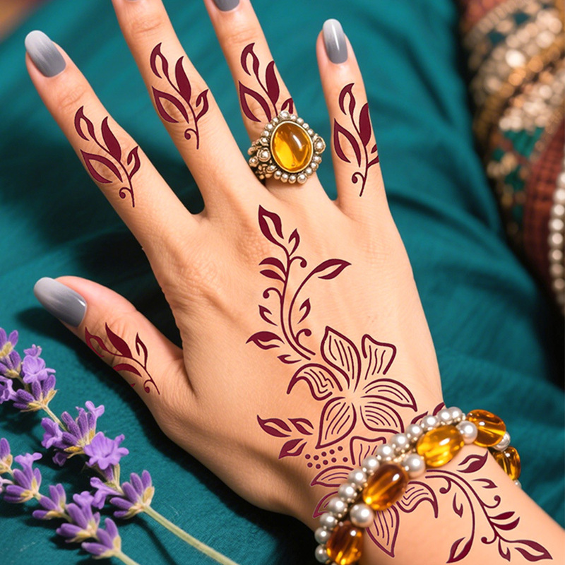 Cross-Border Hot-Selling White and Brown Henna Tattoo Stickers, Floral and Butterfly Hand Decoration Stickers, Light Retro Temporary Tattoo Stickers
