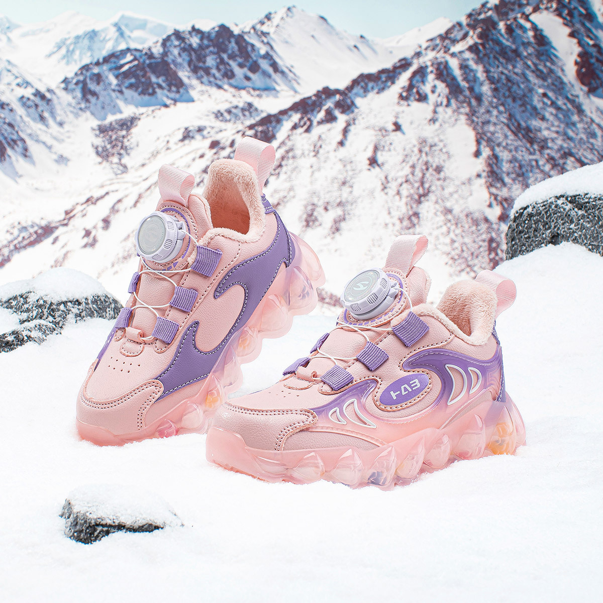 HOBIBEAR二棉旋转扣运动鞋冬季女童加绒休闲鞋保暖跑步鞋一件代发