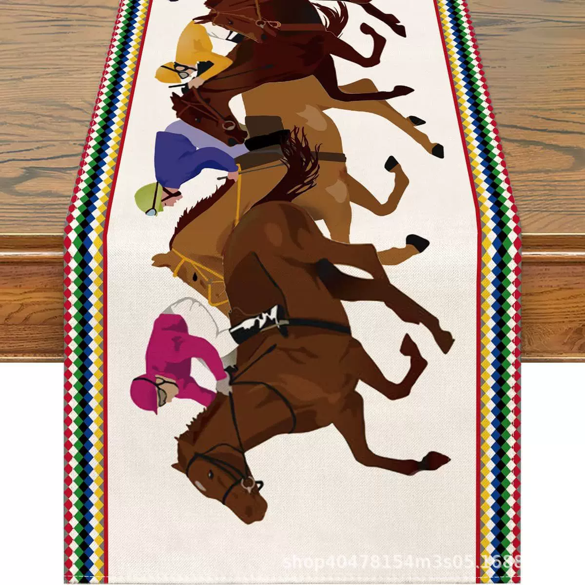肯塔基德赛马比赛麻布桌布来图设计跨境餐桌巾派对装饰主题餐客厅