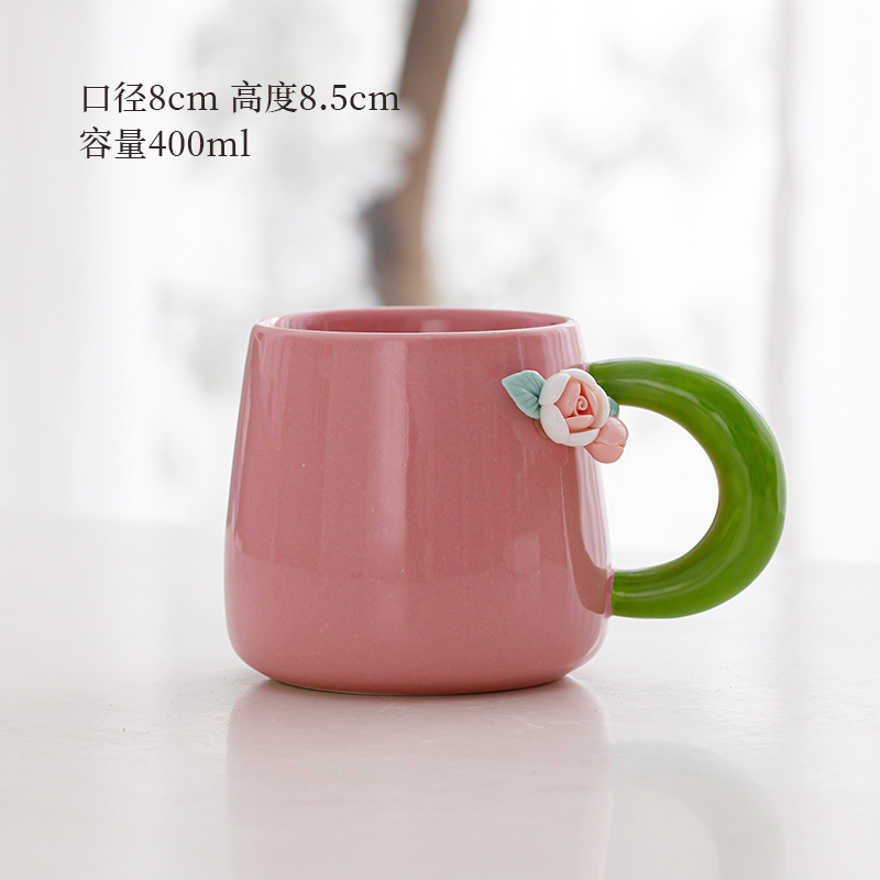 Pequeña taza de flores frescas, simple y elegante taza de oficina de estilo ins, taza de cerámica exquisita de dopamina de alto valor