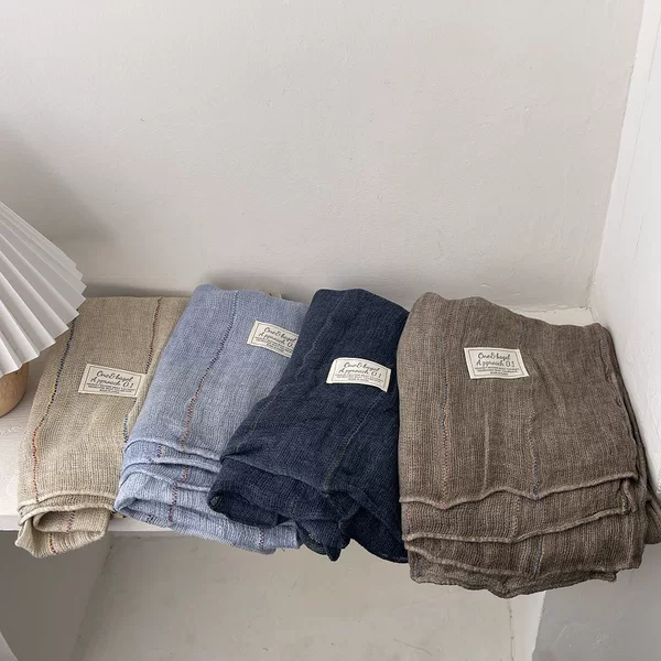 Texture Pattern Soft Cotton and Linen Scarf Retro Solid Color Women's Spring and Autumn Literary Style All-match Scarf Long Linen Mori Style