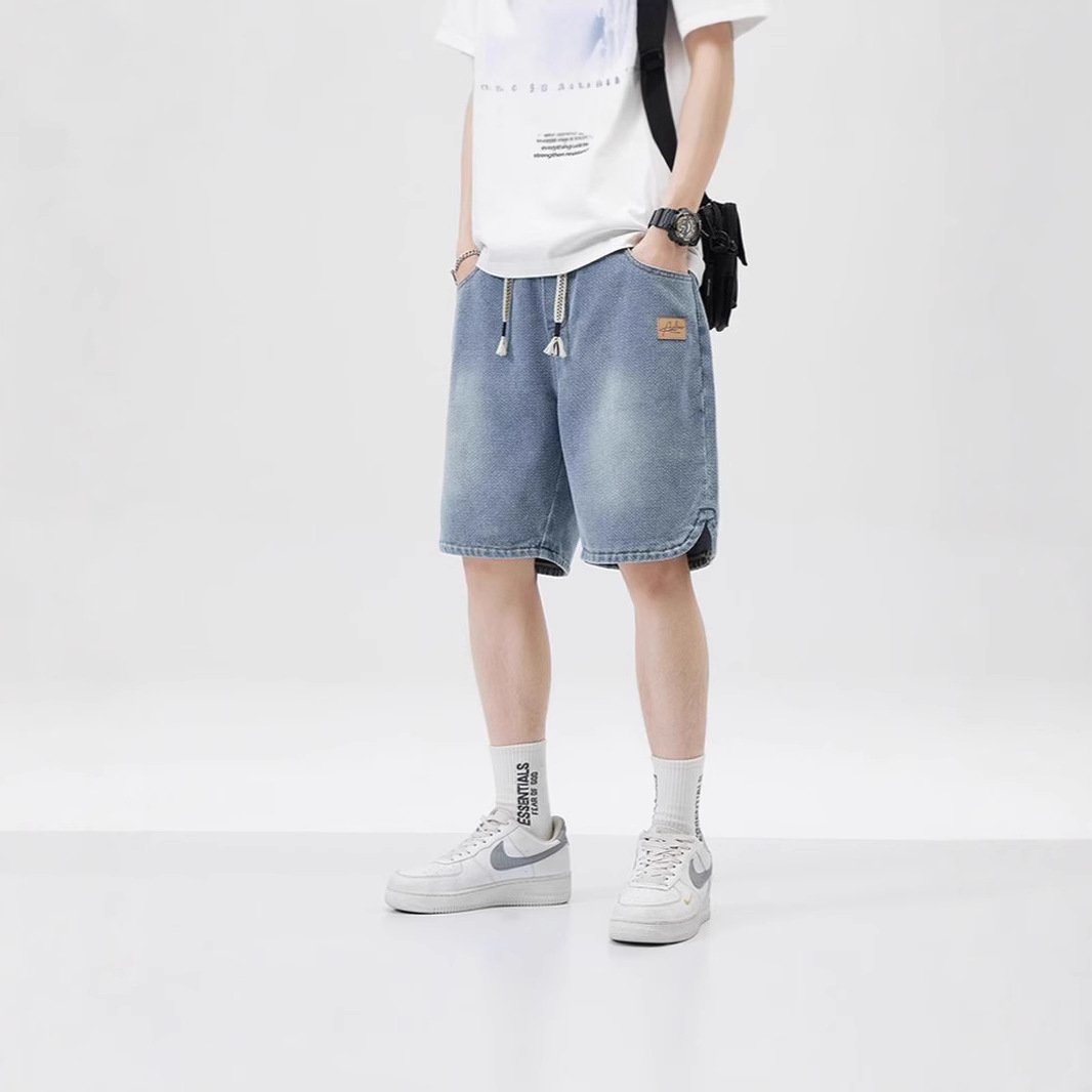 Summer Thin Starry Sky Pattern Denim Shorts for Men 2024 New Loose American Fashion Brand Casual Mid-Length Pants