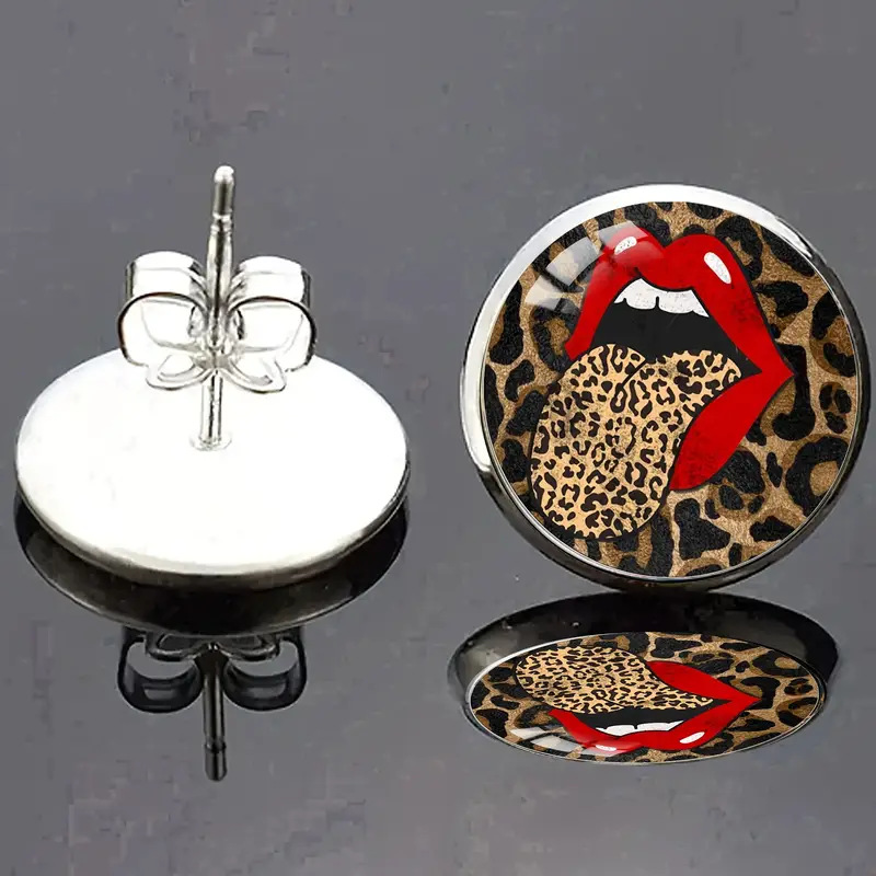 Boucles d'oreilles à imprimé léopard, style nouveau, avec pierres précieuses, verre et tige en acier inoxydable._voghion.com