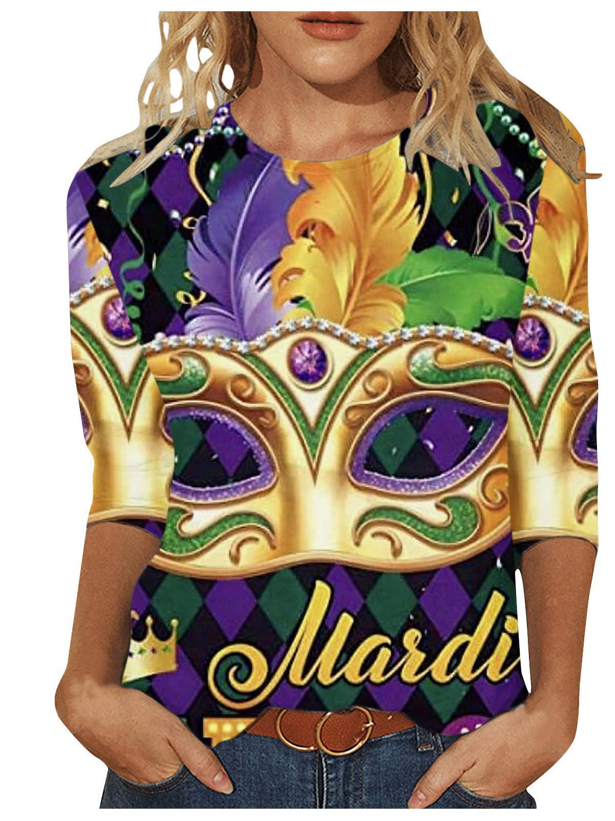 Nuova maschera a tema carnevalesco con stampa digitale trendy, girocollo, manica a 3/4_voghion.com