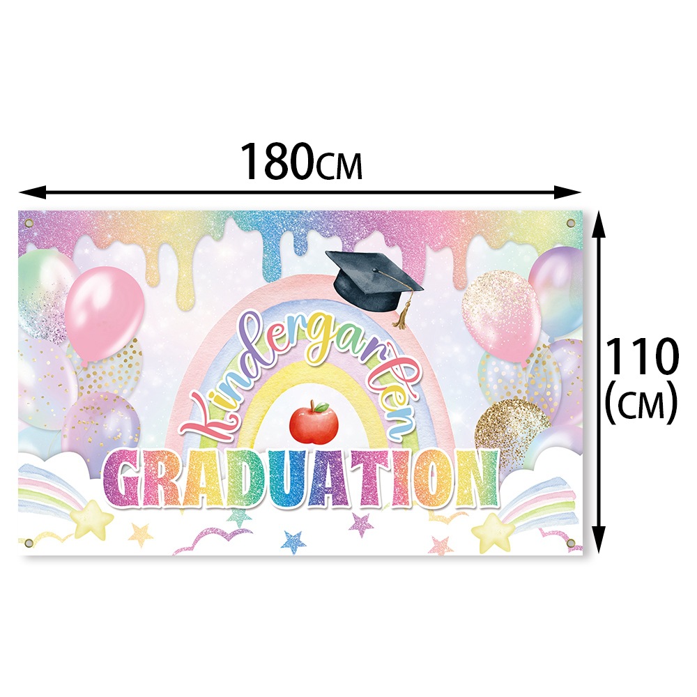 Nueva temporada de graduación decoración de fondo tela color arco iris jardín de infantes fiesta de graduación decoración de fondo banner