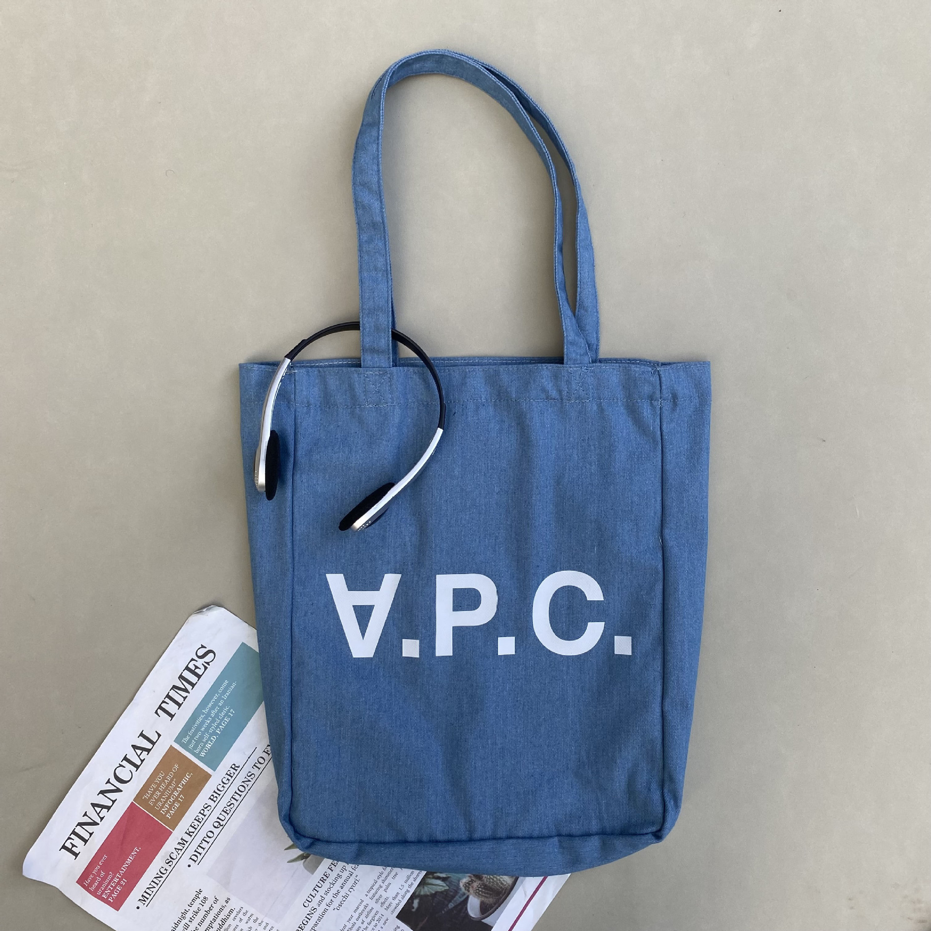 Single Shoulder Canvas Bag Simple Tote Bag Student Class Commute Artistic Denim Canvas Bag_voghion.com
