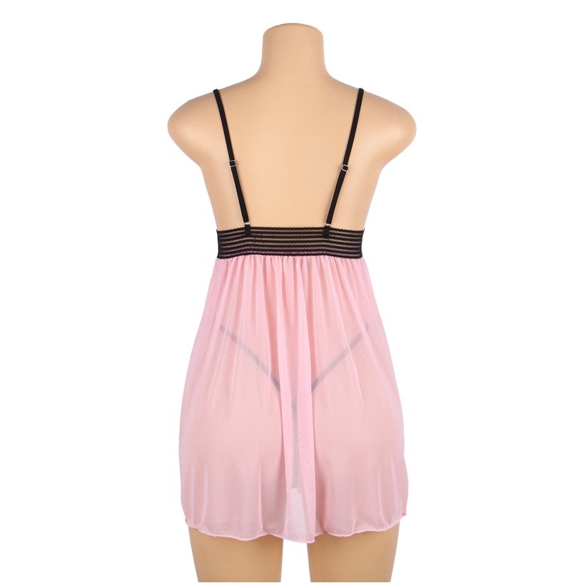 Comercio exterior europeo y americano más tamaño sexy Lencería Rosa encaje bordado sexy perspectiva Correa camisón al por mayor r81055