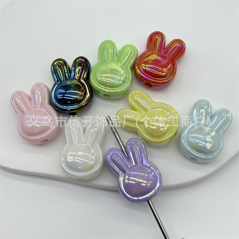 Cuentas de acrílico vibrantes con agujeros verticales y recubierto conejo, para DIY llaveros, cadenas y accesorios de joyería hechos a mano.