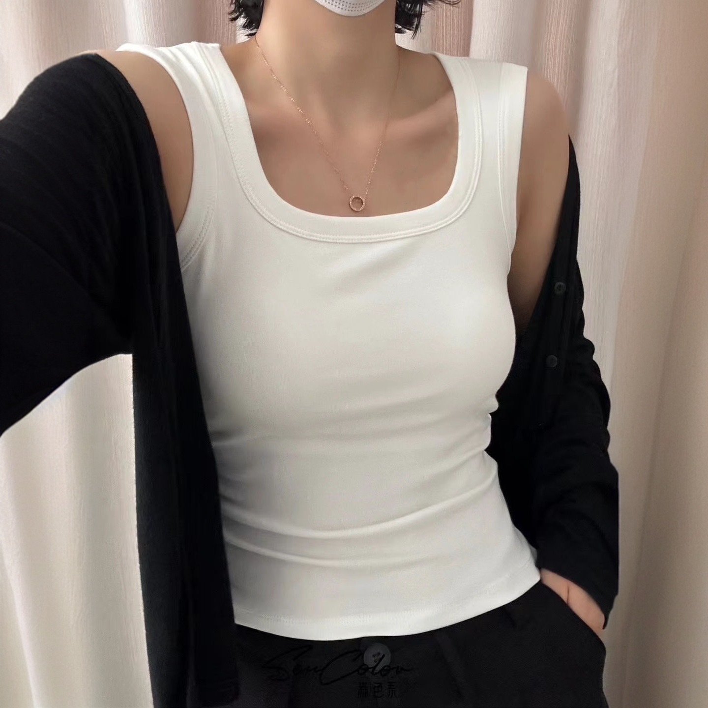 Otoño y invierno abrasión calentamiento chaleco de cinturón para mujeres 2024 nuevo tipo de bra de espalda en una camisa de cuello cuadrado sin mangas
