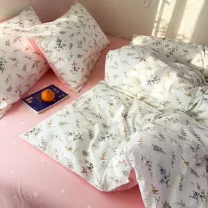 Trendy washed cotton four-piece set, simple style bedding, bed sheet, student dormitory bed sheet and duvet cover, single three-piece set