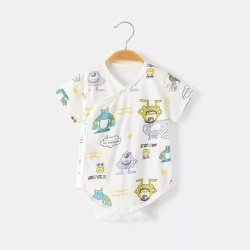 Baby summer thin mesh back A-class pure cotton short-sleeved baby triangle diaper cover air conditioning suit onesie