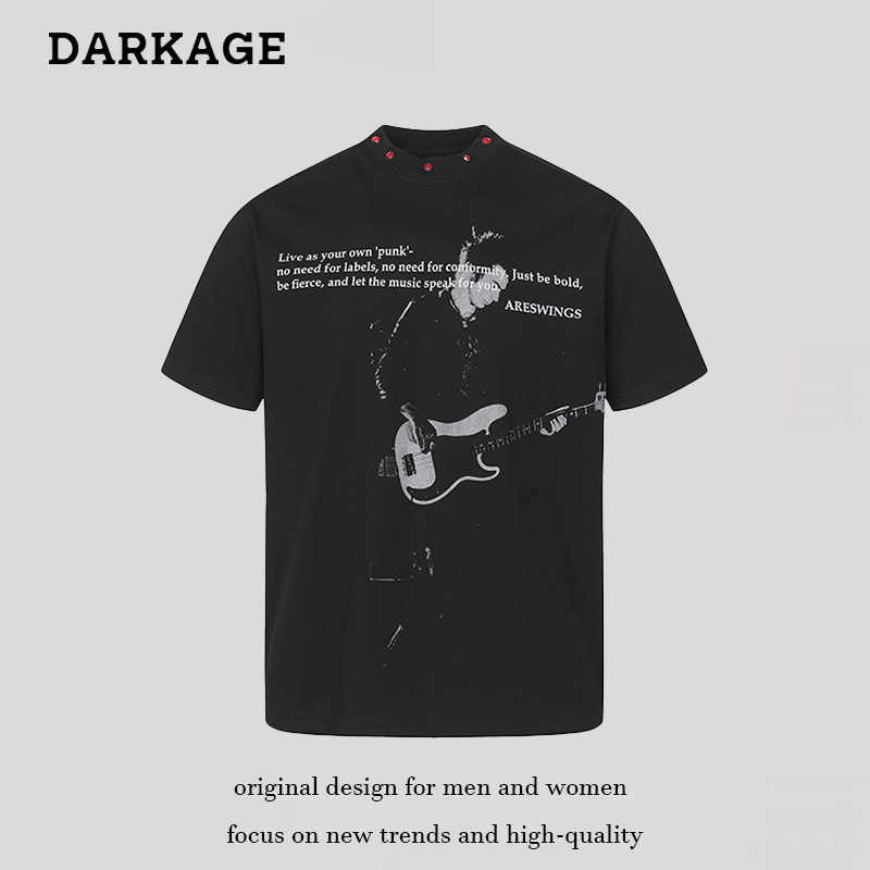 American Retro Washed and Distressed Gemstone-Decorated Short-Sleeved T-Shirt for Men and Women, Summer Loose Rock Character Print Top American Retro Washed and Distressed Gemstone-Decorated Short-Sleeved T-Shirt for Men and Women, Summer Loose Rock Character Print Top