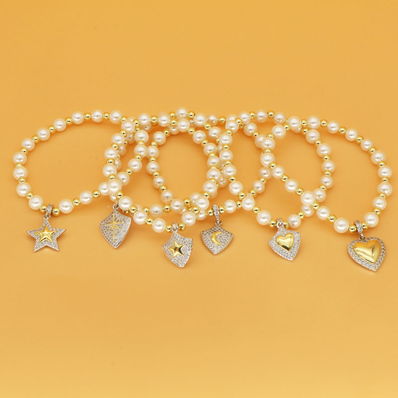 14g Weight Copper Pendant Material Zircon Inlay Material Bracelets Classification Copper Chain Material Modern Style Classic Style Geometric Star Heart Shape Zircon Shell Pearls Copper Wholesale Bracelets