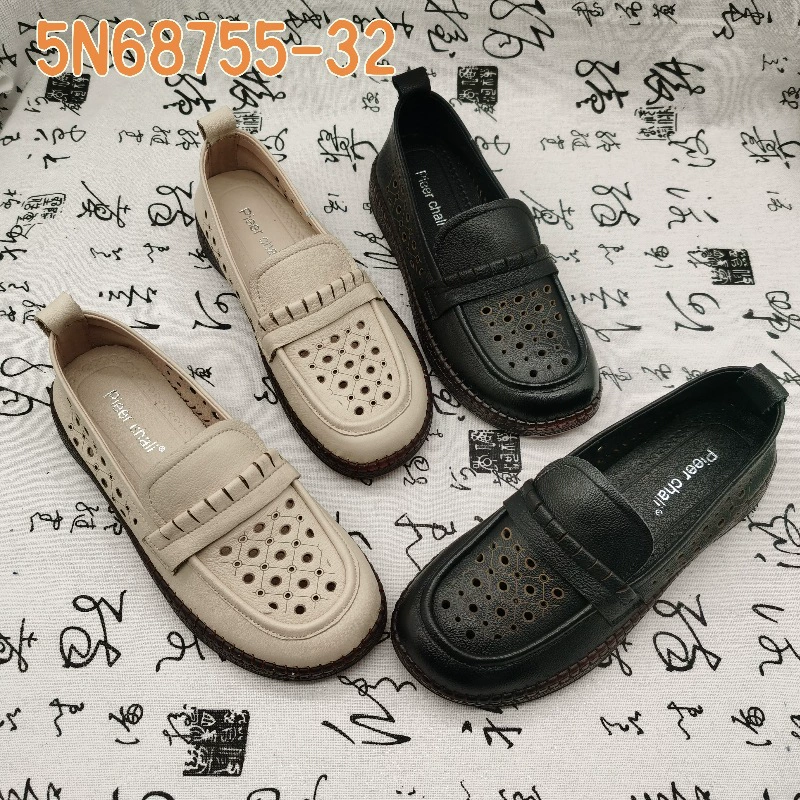 Летние женские сандалии с круглым носком и перфорацией 2025, базовые слипоны из натуральной кожи первого слоя, дропшиппинг