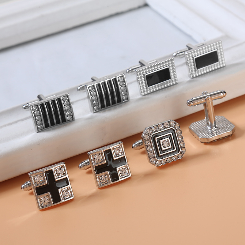 Diamond Crystal Cufflinks For Men Elegant Striped Shirt Design_voghion.com