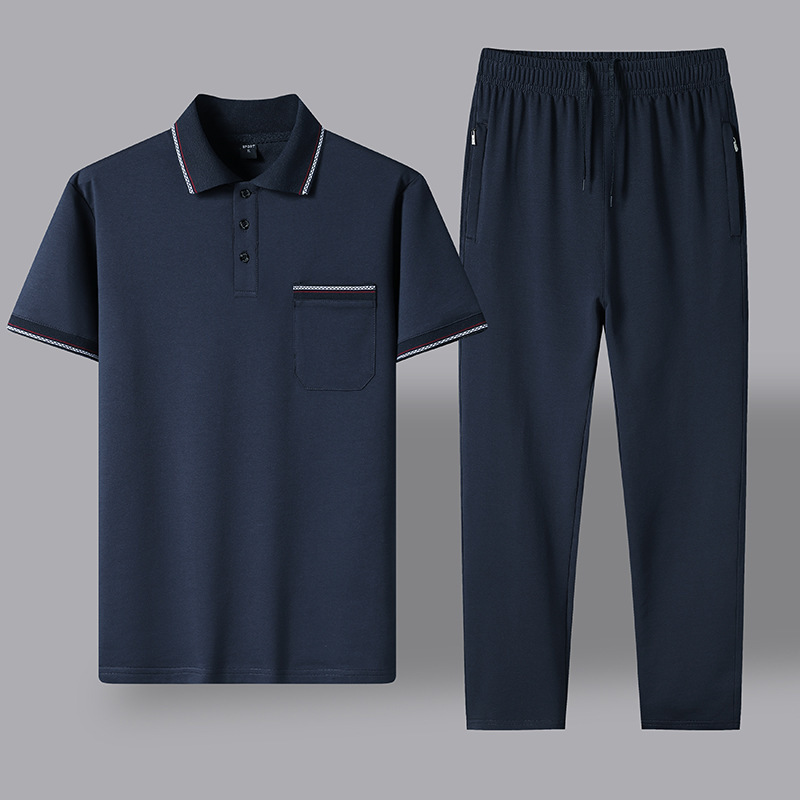 Middle-Aged and Elderly Men's Summer Casual Sports Suit, Dad's Lapel Short-Sleeved Long Pants Two-Piece Set, Father's Day Clothing, Men's Clothing Middle-Aged and Elderly Men's Summer Casual Sports Suit, Dad's Lapel Short-Sleeved Long Pants Two-Piece Set, Father's Day Clothing, Men's Clothing
