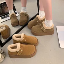 厚底雪地靴女款2025新款冬季加绒加厚勃肯鞋一脚蹬东北棉鞋面包鞋