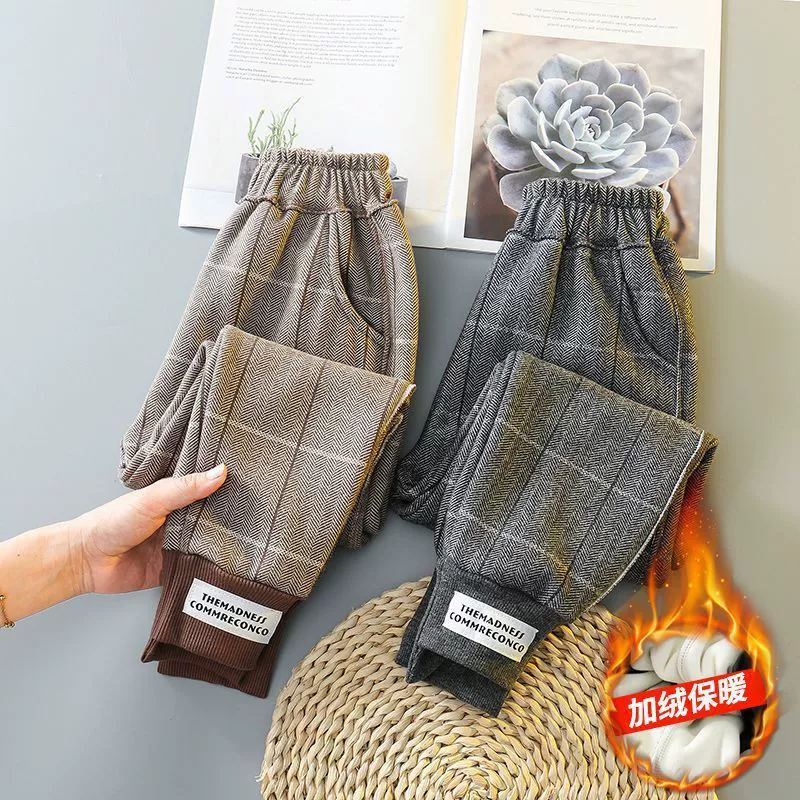 Бесплатная доставка для девочек с фланговыми брюками носить мальчики весной и зимой