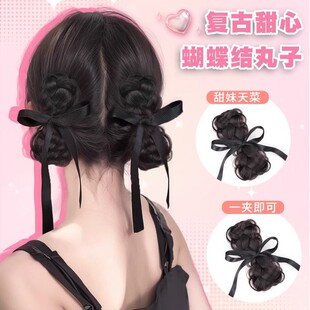 Sweetheart Double Ball Head Wig Hair Loop Female Ribbon Bow Simulation Hair Bow Low Tie Hair Artifact for Women