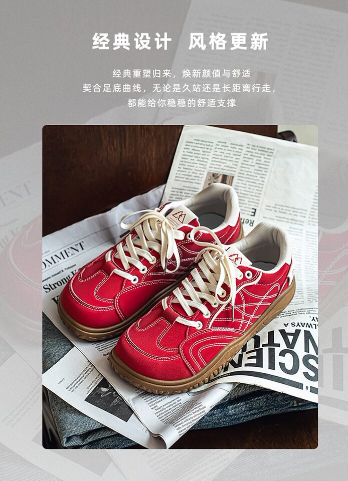 Giày sneaker nam cổ thấp mũi tròn rộng form Đức, đế bằng gót thấp 1–3 cm, dây buộc, phối màu trơn — Z8822 màu đỏ, Z8822 thẻ trắng, Z8822 thẻ đen chi tiết 3
