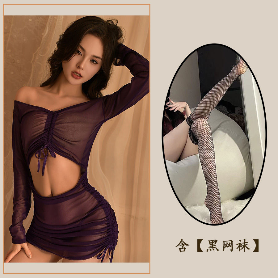 보라색 + 검정색 망사 스타킹