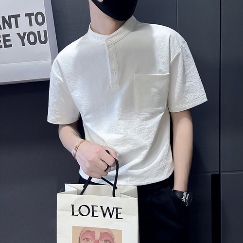 Summer Men's T-Shirt Short Sleeve Stand Collar POLO Shirt Work Casual Fashion Trend Brand Solid Color Ins Japanese Trend T-Shirt