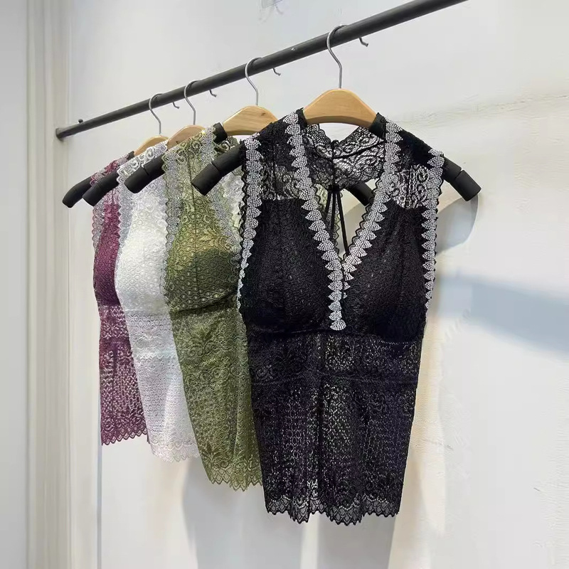 Internet Celebrant French Style Spring and Summer Camisole Vest Same Style Lace Base Shirt Sexy Korean Style Black Sleeveless Top