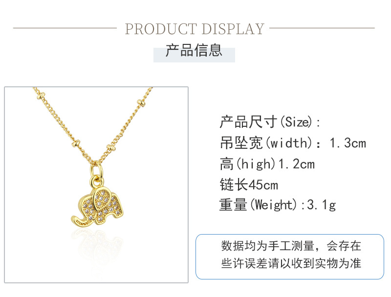 new diamond golden elephant pendant copper gold-plated necklace