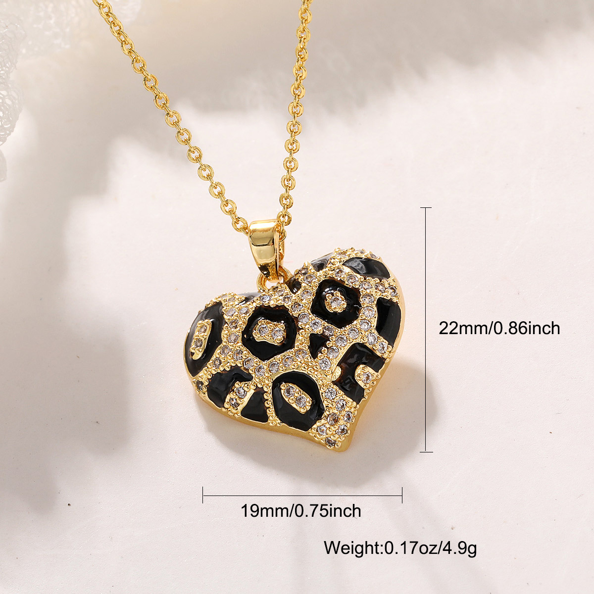 Wholesale Jewelry Retro Heart Shape Leopard Copper Zircon Pendant Necklace Cable Chain display picture 5